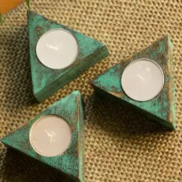 ExclusiveLane Antique Finish Tea Light Holders In Mango Wood (Set of 3)-picture-12