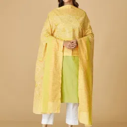 Fabindia Mustard Cotton Printed Dupatta-image-2