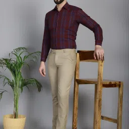 Indian Needle Maroon Regular Fit Check Cotton Shirt image 5