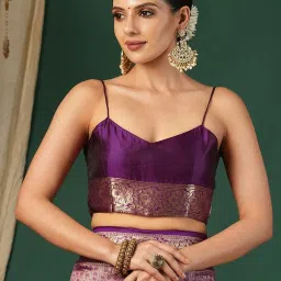 Satrani Purple Silk Blend Woven Saree With Unstitched Blouse image 5