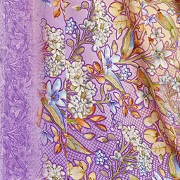 Satrani Lavender Silk Crepe Floral Saree With Unstitched Blouse image 5