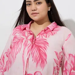 Diza by Westside Pink Foliage Printed High-Low Ethnic Tunic image 5