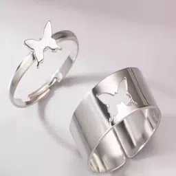 Vivity Set Of 2 Silver-Plated Butterfly Shape Finger Ring-picture-30