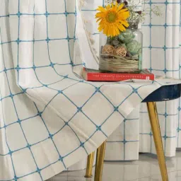 Urban Space Aura Turquoise Checks Cotton Embroidered Long Door Curtain-image-33