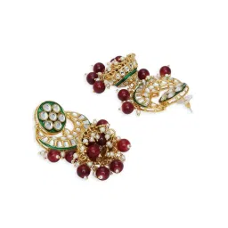 OOMPH Green Meenakari & Kundan Jadau Necklace Set with Earrings & Maangtikka - Bridal & Wedding image 5