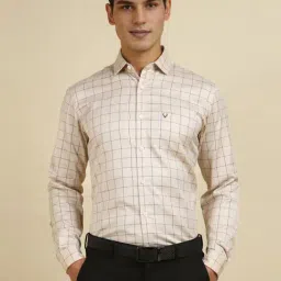 Allen Solly Beige Cotton Slim Fit Checks Shirt-picture-41