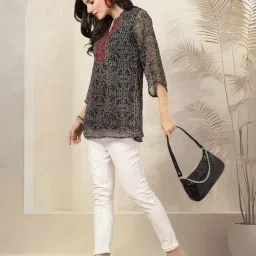 Nayam by Lakshita Black Chiffon Printed Kurti image 5