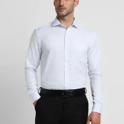 Peter England Elite Blue Cotton Regular Fit Texture Shirt-picture-11