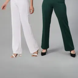 Kotty White & Green Straight Fit High Rise Trousers (Pack Of 2)-image-5