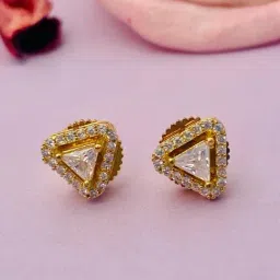 Abdesigns Gold-Plated Sterling Emerald CZ Triangle Stud Earrings-picture-28
