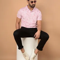 Crimsoune Club Pink Cotton Blend Slim Floral Polo T-Shirt image 5