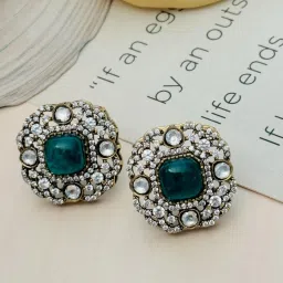 Abdesigns Gold-Tone Plated Polki & American Diamond Studded Minimal Stud Earrings image 5