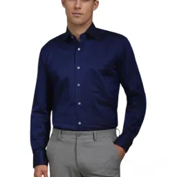 Louis Philippe Navy Cotton Regular Fit Texture Shirt-picture-39