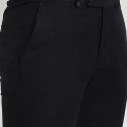 Turtle Navy Slim Fit Chequered Trousers image 5