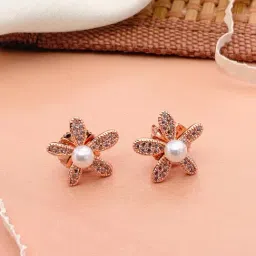 Abdesigns Enchanting RoseGold-Plated American Diamond Stud Earrings-image-32