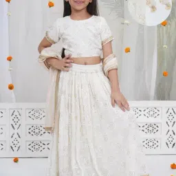 Little Bansi Girls White Embroidered Lehenga Set-picture-20