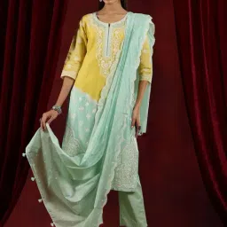 Libas Art Turquoise Embroidered Kurta Pant Set With Dupatta-image-42