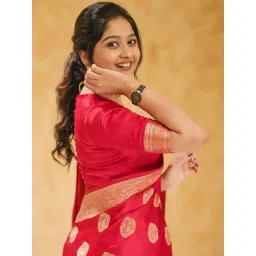 Anjaneya Sarees Pink Silk Woven Saree With Unstitched Blouse image 5