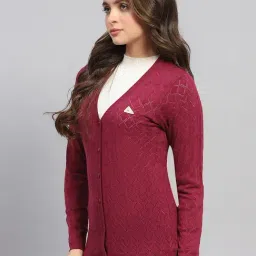 Monte Carlo Maroon Wool Blend Self Full Sleeve Cardigan image 3