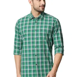 Basics Kelly Green Cotton Slim Fit Checks Shirt-picture-20
