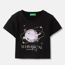 United Colors of Benetton Girls Black Cotton Printed T-Shirt-picture-32