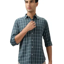 Park Avenue Green Slim Fit Chequered Casual Shirt-image-92