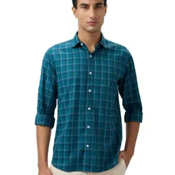 Park Avenue Green Slim Fit Chequered Casual Shirt-image-71