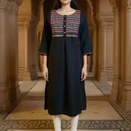 Rangita Black Embroidered Three-Quarter Sleeves Kurta-picture-22