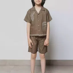 Jiya Fashion Boys Printed Short Sleeves Pure Cotton Shirt With Shorts-picture-21