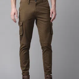 Roadster Men Brown Regular Fit Solid Cargos image 1