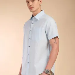 Thomas Scott Sky Blue Linen Regular Fit Casual Shirt image 3
