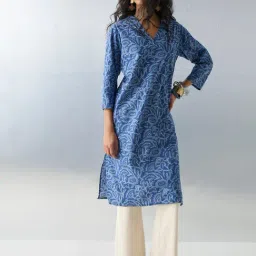 Utsa by Westside Indigo Floral Pattern Cotton Straight Kurta-image-40