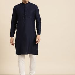 SOJANYA Men Navy Blue Solid Straight Kurta-picture-30