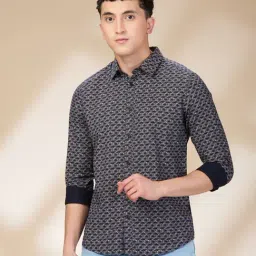 Being Human Dark Blue Slim Fit Printed Shirt-image-46