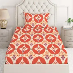 Layers Firenze Orange Cotton 140 TC Single Size Bed Sheet with Pillow Cover-image-22