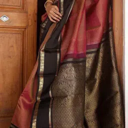 Anjaneya Sarees Maroon Silk Woven Saree With Unstitched Blouse image 4
