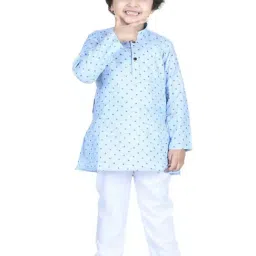 AJ Dezines Kids Blue Cotton Printed Full Sleeves Kurta Set-picture-26