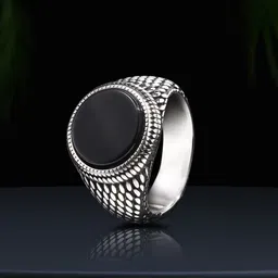 Peora Men Sliver-Plated Stone-Studded Stainless Steel Signet Finger Ring-picture-30