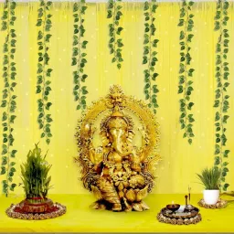 Special You Ganesh Chaturthi Decoration Setup With Yellow Curtain & Vines-8Pcs image 1