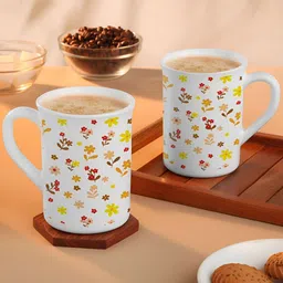 Larah by BOROSIL White & Red Floral Printed Opalware Matte Mugs Set of Cups and Mugs-image-97