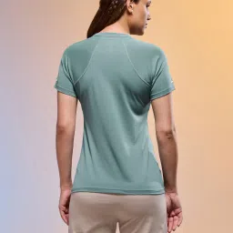 Technosport Women Green Polyester Typography Regular Fit T-Shirt image 4