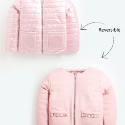 Cherry Crumble By Nitt Hyman Full Sleeves Solid Fluffable Quilted Reversible Jacket -Pink image 1