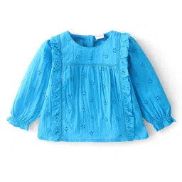 Babyhug 100% Cotton Full Sleeves Shiffli Top with Frill Detailing - Blue-image-41