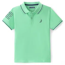 Pine Kids Cotton Knit Half Sleeves Polo T-Shirt Boat & No. 32 Embroidery - Spring Bud-picture-16