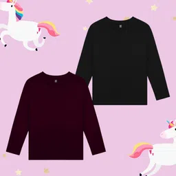 NUSYL Full Sleeves Solid Pack Of 2 Tees - Maroon & Black-picture-17