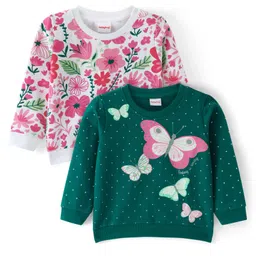 Babyhug Cotton Knit Full Sleeves Floral & Butterfly Printed Sweatshirts Pack of 2 - Multicolour-picture-25