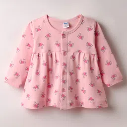 Tango Interlock Knit Full Sleeves Front Open Frock With Bunny Print - Pink-picture-18