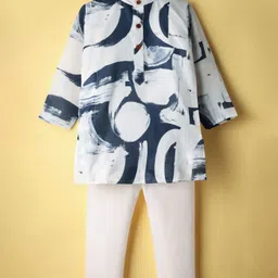 Ridokidz Full Sleeves Abstract Printed Kurta Pyjama Set - Off White & Navy Blue-picture-17