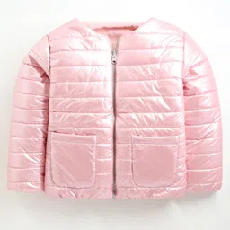 Cherry Crumble By Nitt Hyman Full Sleeves Solid Fluffable Quilted Reversible Jacket -Pink image 3