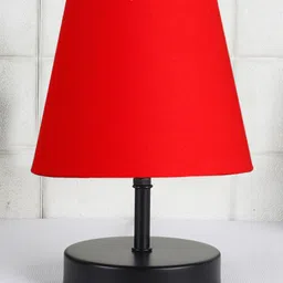 Devansh Red cotton Round Wood Black Table Lamp image 2